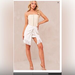 NWT PLT Cream Boucie tassel ham Drape front mini skirt